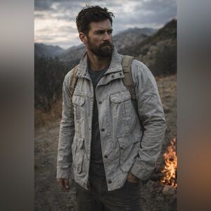 Gramicci Gray Military Field Chore Jacket Zipper & Grommet Snap Close Pockets